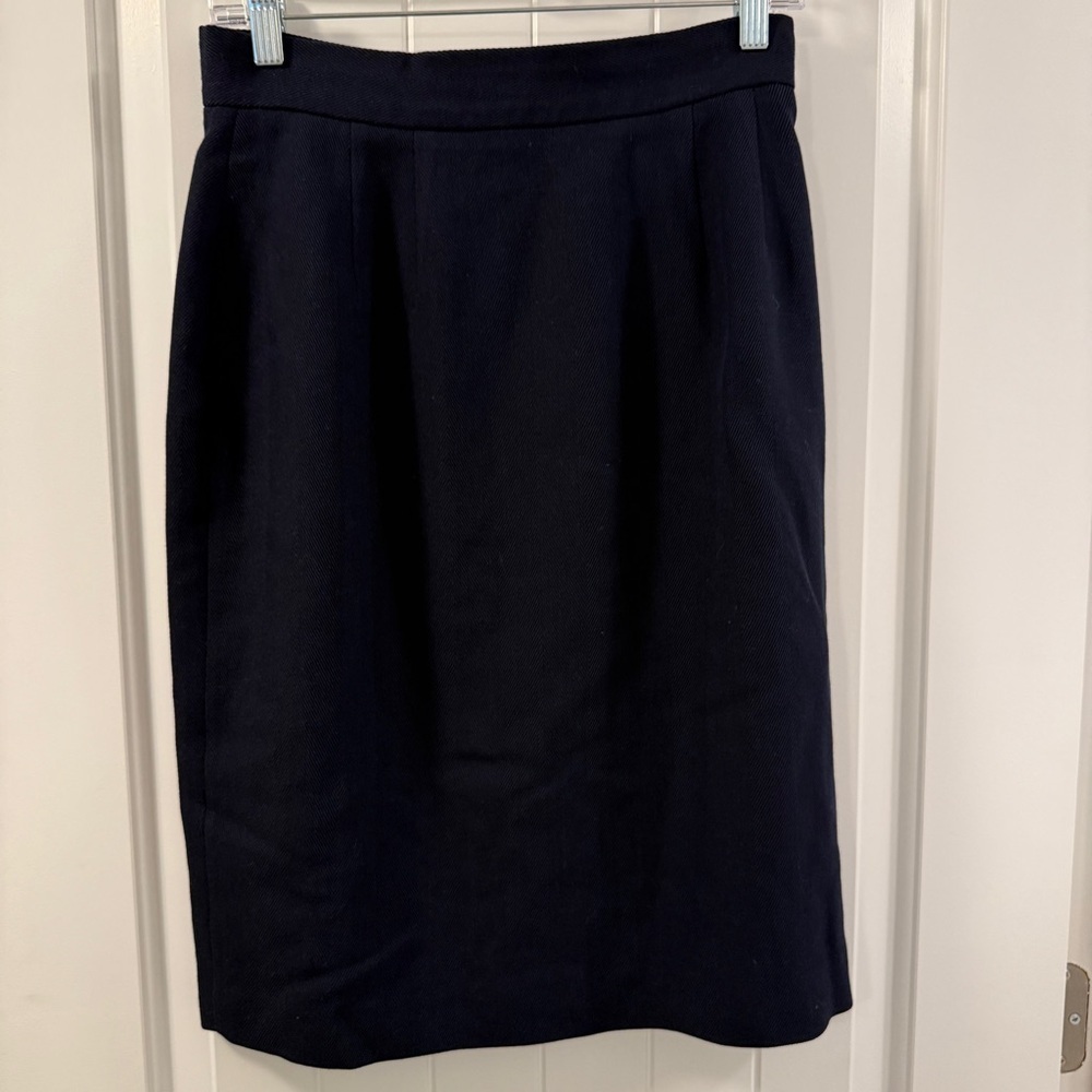 Bill Burns New York Navy Herringbone Pencil Skirt 100% Wool Vintage